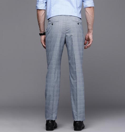 Men Blue Checked Slim Fit Formal Trousers